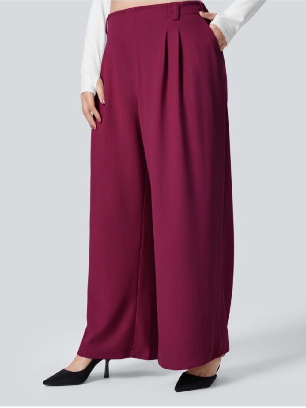 Halara Flex High Waisted Waffle Work Pants Size 1X Wide Leg Red Anemone
